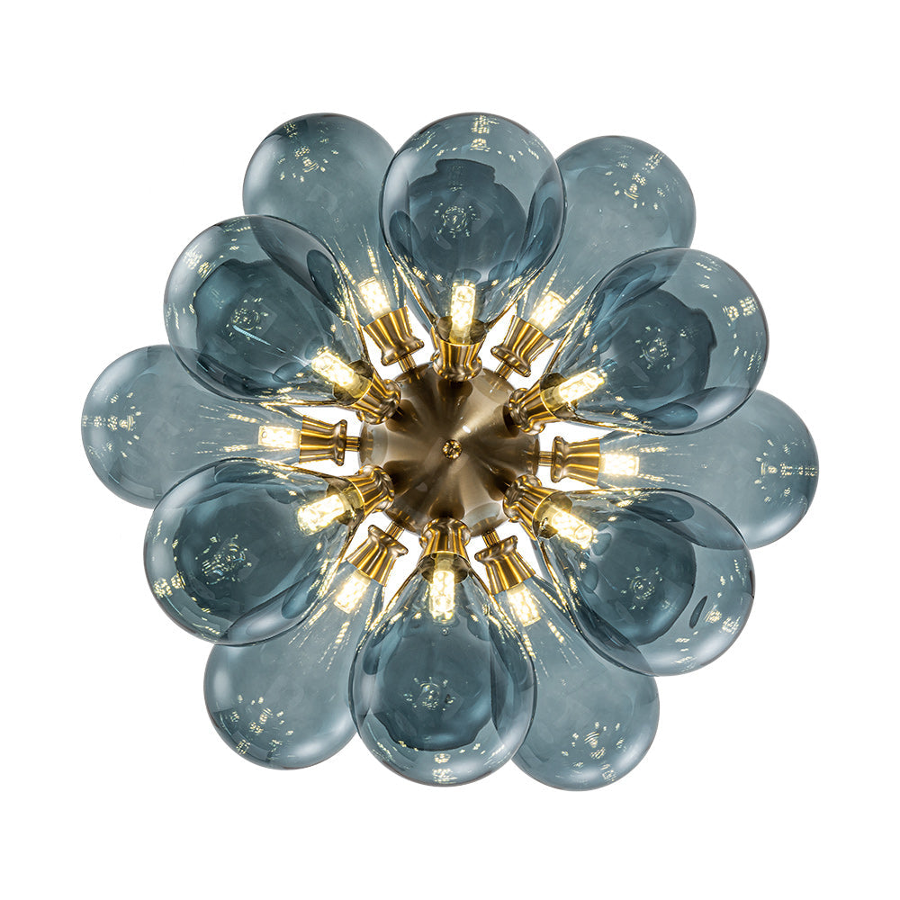 Glazen Kroonluchter 18 Lichtpunten Blauw Goud Eetkamer Woonkamer Decoratief Hanglamp Design Statement | Sulvida