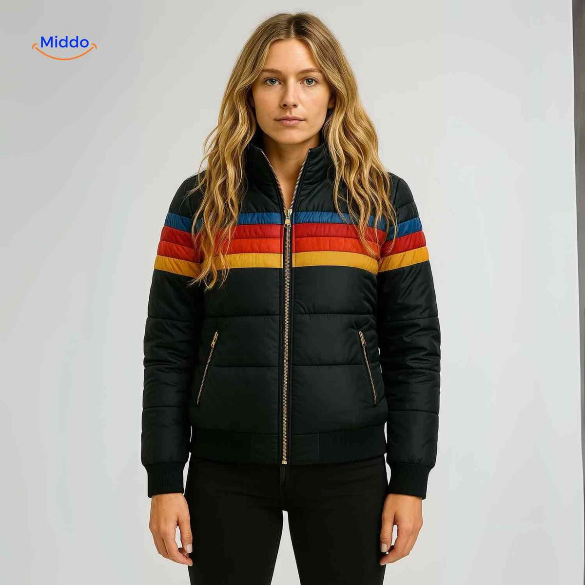 Gewatteerde Damesjas met Capuchon Lichtgewicht Ritssluiting Kleurrijk Retro Design Winterjas Maat XS-3XL | Sulvida