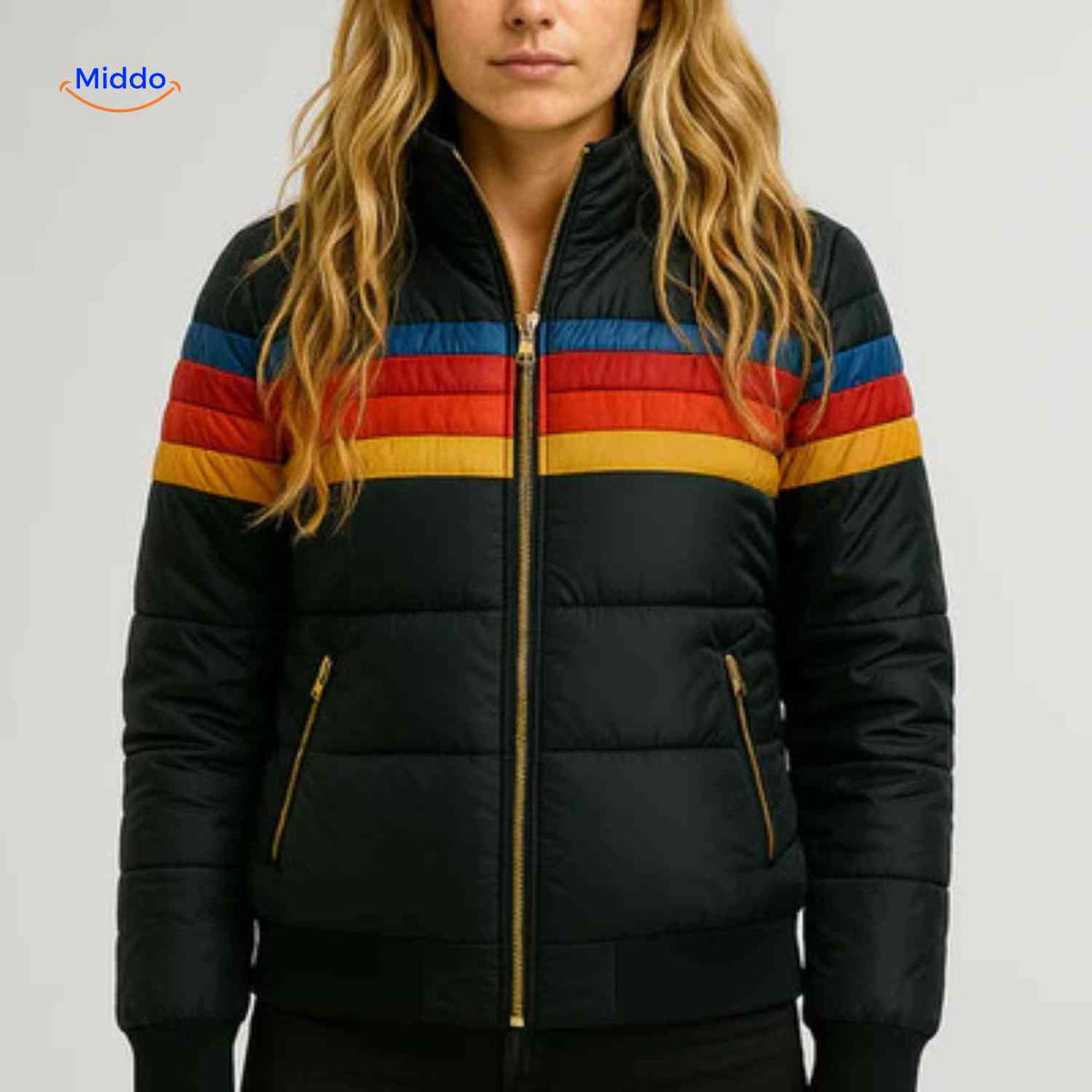 Gewatteerde Damesjas met Capuchon Lichtgewicht Ritssluiting Kleurrijk Retro Design Winterjas Maat XS-3XL | Sulvida
