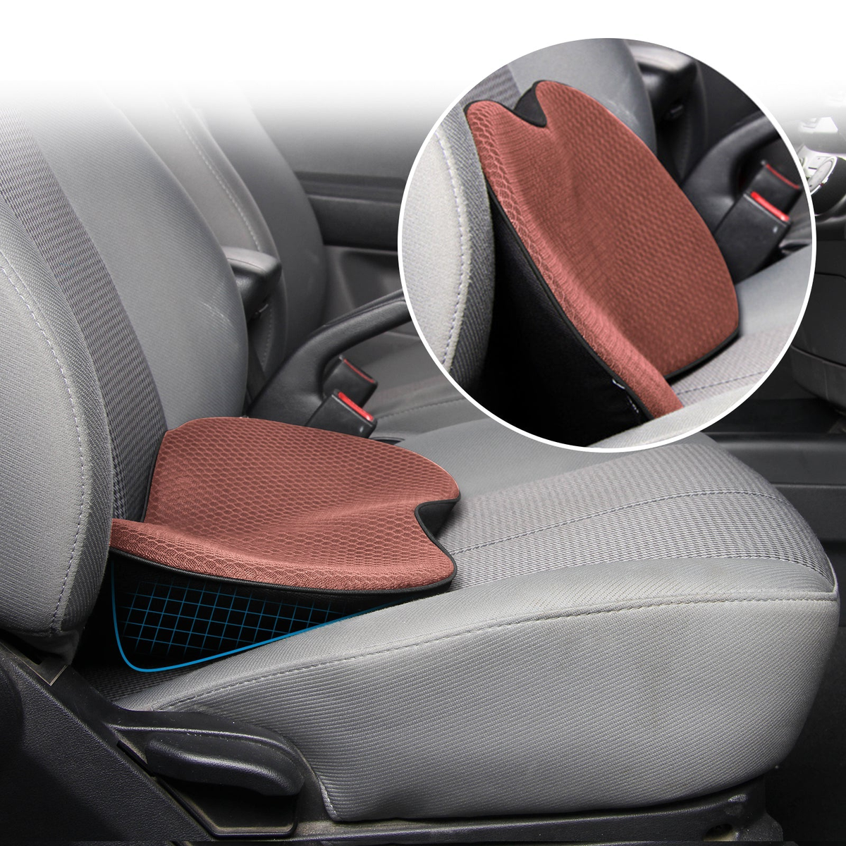 Autostoelkussen Memory Foam met Lendensteun Comfortabel Rijden Lang Autorijden Ergonomisch Rugsteun Auto | Sulvida