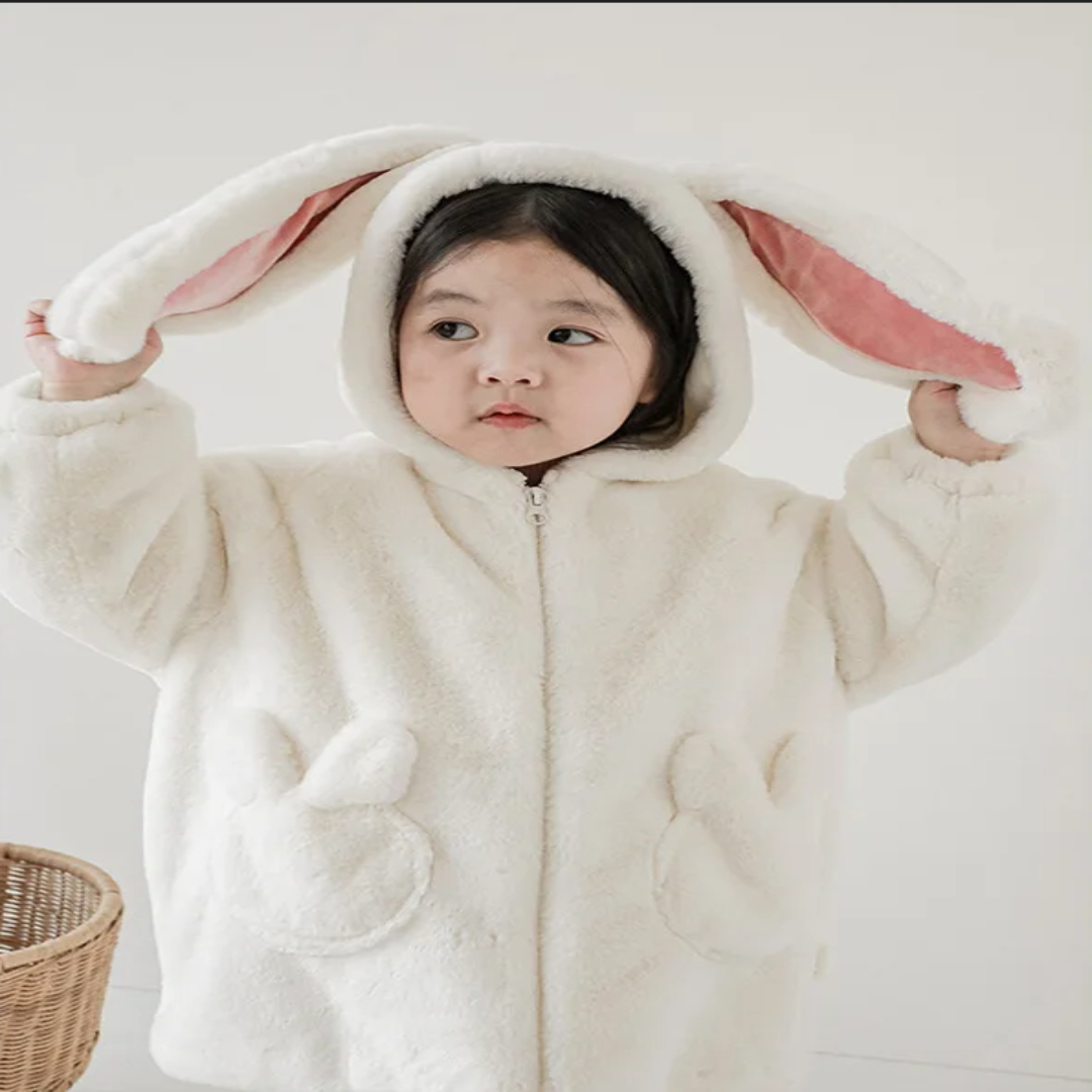 Bunny Pluche Winterjas met Capuchon voor Kinderen – Zachte Warme Jas met Hazenoren en Fleece Voering | Sulvida