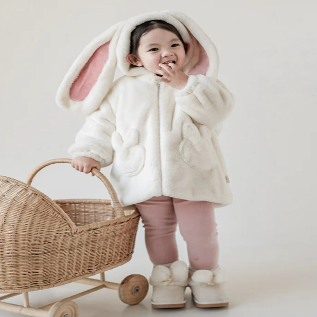 Bunny Pluche Winterjas met Capuchon voor Kinderen – Zachte Warme Jas met Hazenoren en Fleece Voering | Sulvida