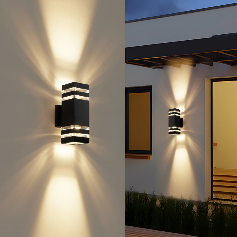 Wandlamp Buiten Tweezijdig Up Down 28cm Zwart E27 Tuinverlichting Waterdicht Aluminium Gevel Buitenverlichting | Sulvida