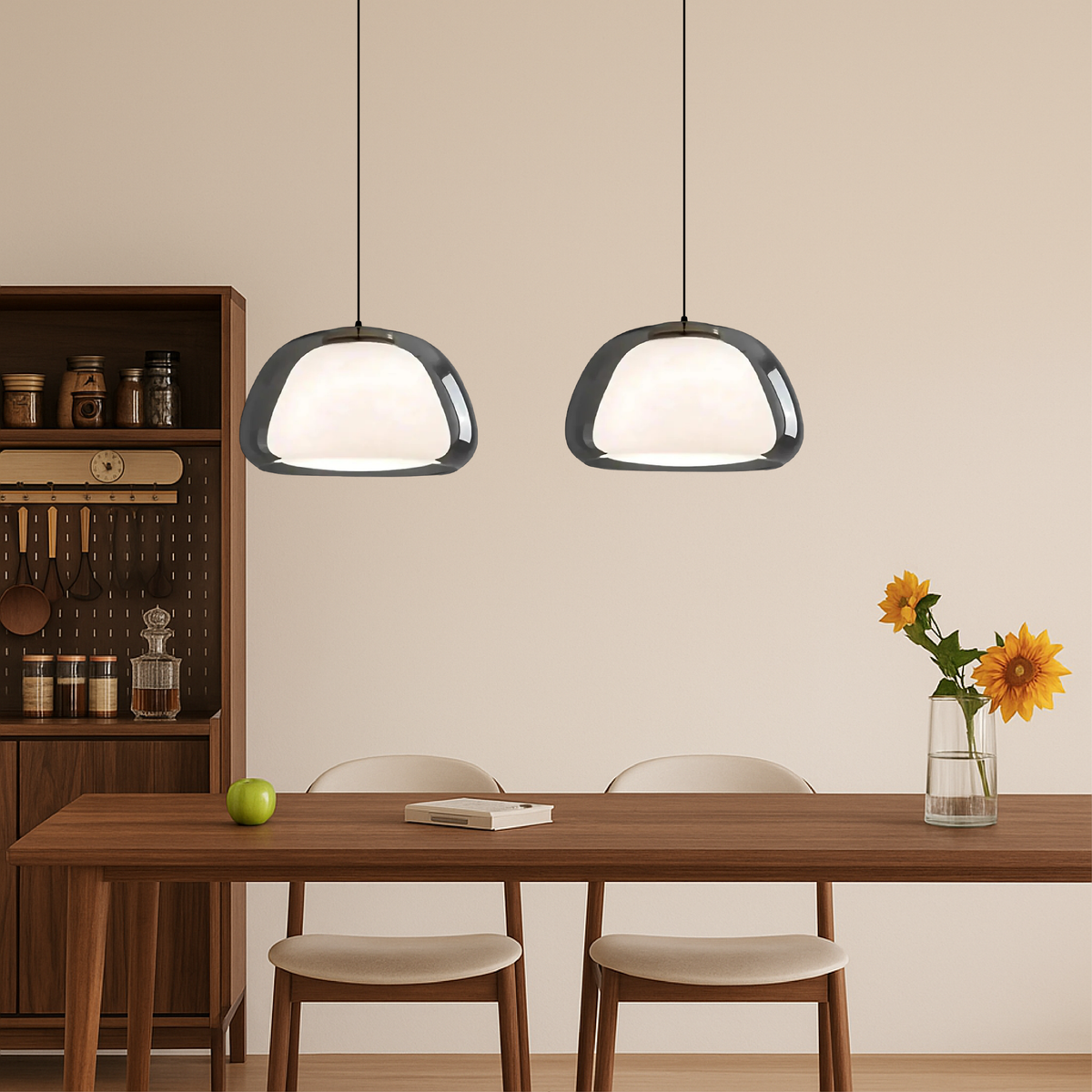 Glazen hanglamp met E27 fitting 25 cm diameter transparant design voor keuken eetkamer hal woonkamer | Sulvida