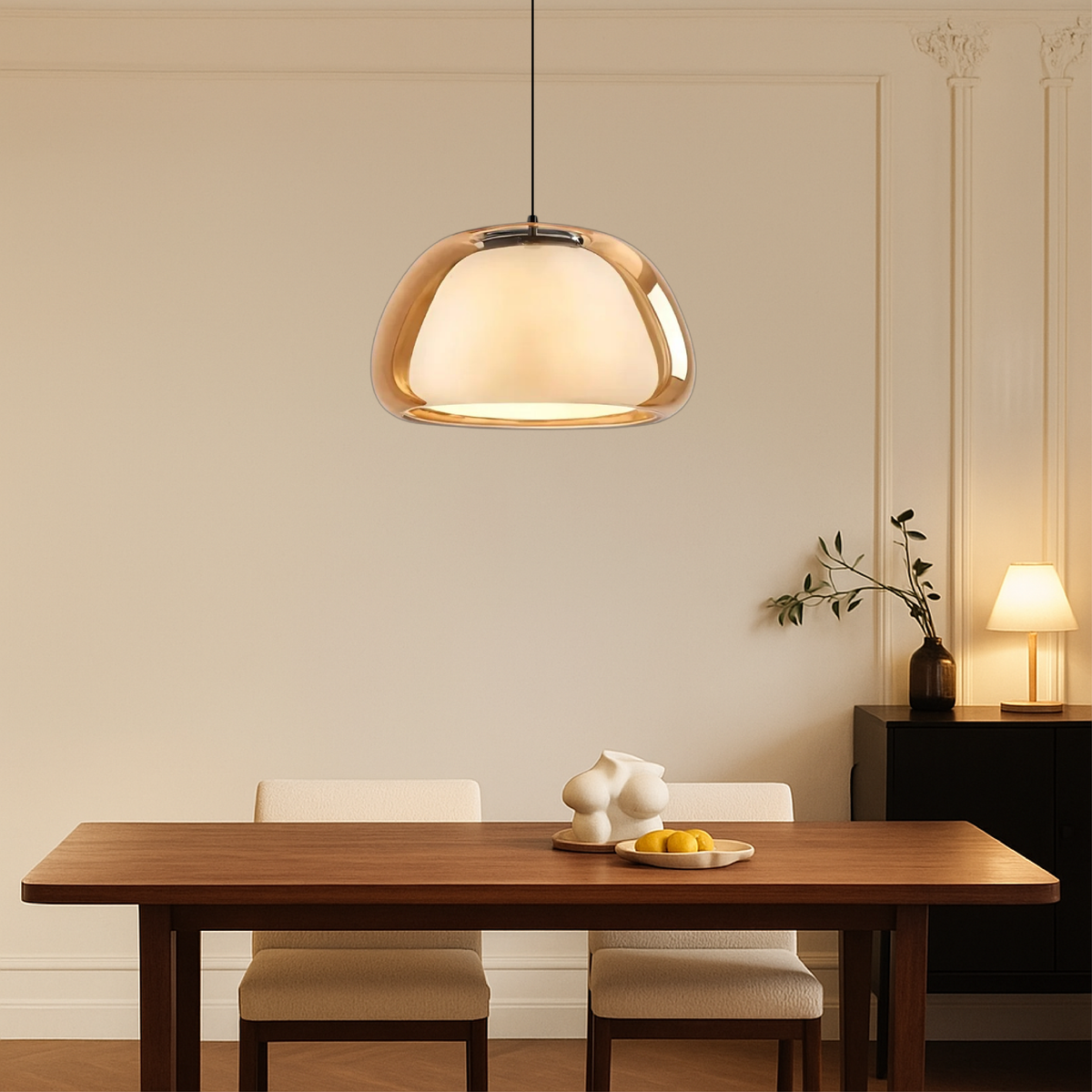 Glazen hanglamp met E27 fitting 25 cm diameter transparant design voor keuken eetkamer hal woonkamer | Sulvida