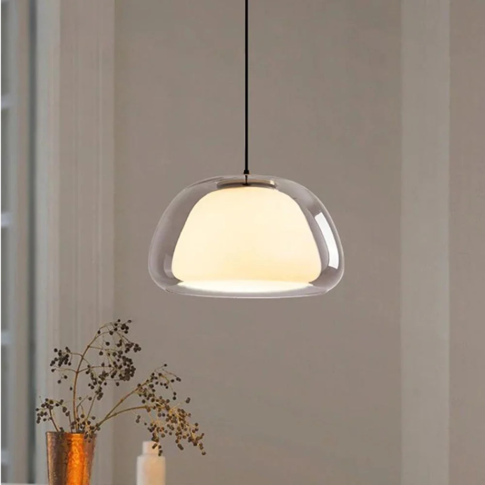 Glazen hanglamp met E27 fitting 25 cm diameter transparant design voor keuken eetkamer hal woonkamer | Sulvida