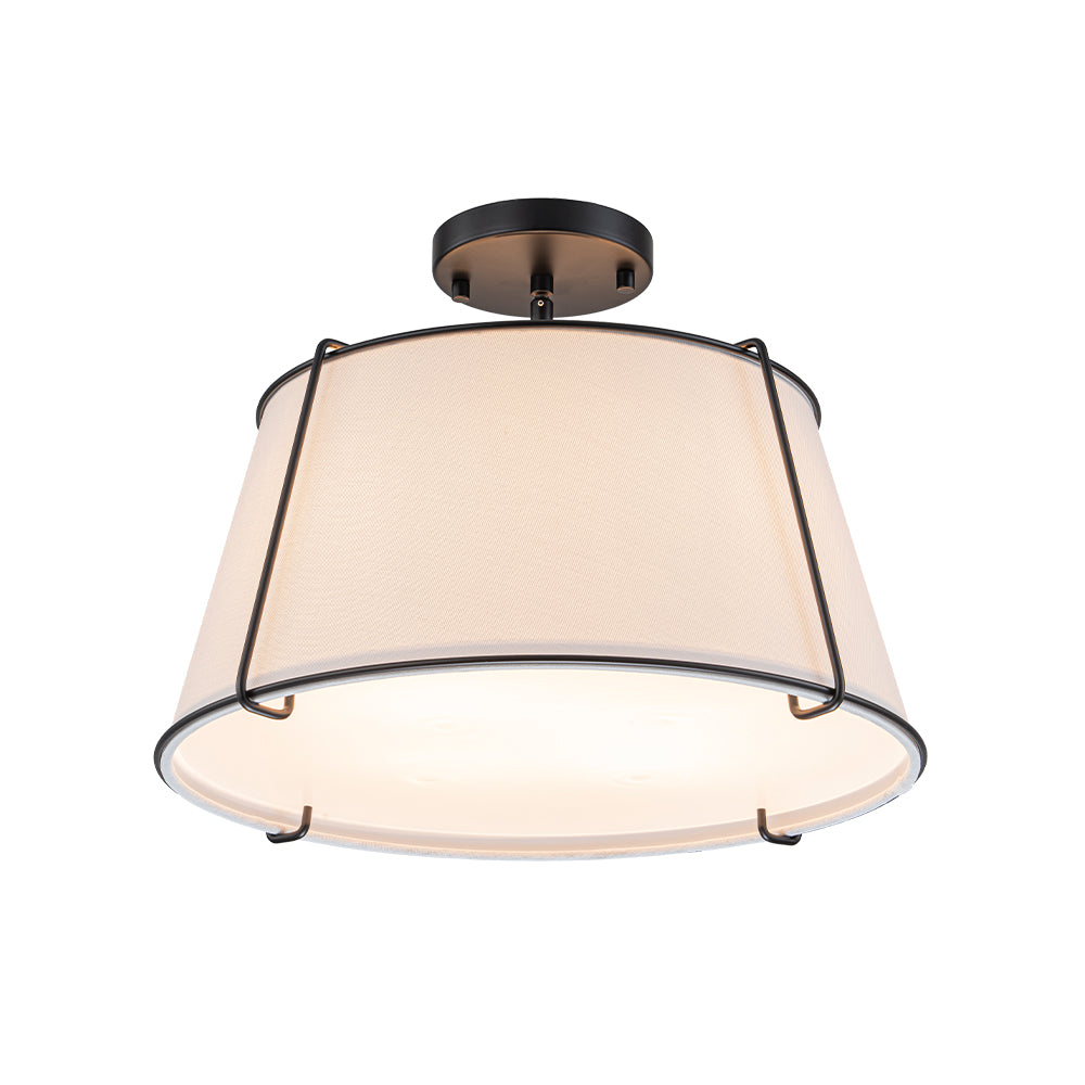 Plafondlamp Linnen Drum Vorm Messing Nikkel Semi-Flush Mount 4 Lichtpunten Klassiek Elegant Woonkamer | Sulvida