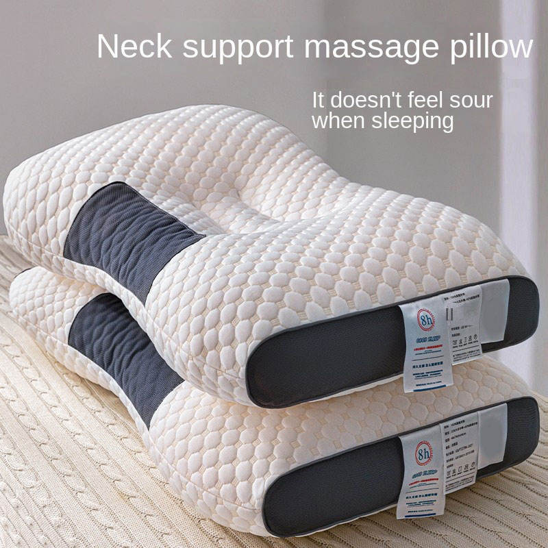 Ergonomisch Neksteunkussen Polyester Wit & Grijs 40x65cm voor Optimaal Slaapcomfort en Nekondersteuning | Sulvida