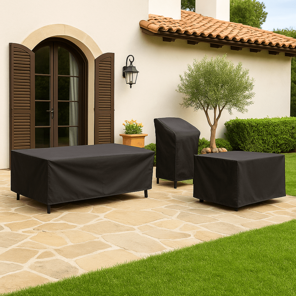 Tuintafelhoes Waterdicht Polyester Zwart Zilver Bescherming Weer Vuil Tuinmeubels Afdekking Buitentafel | Sulvida