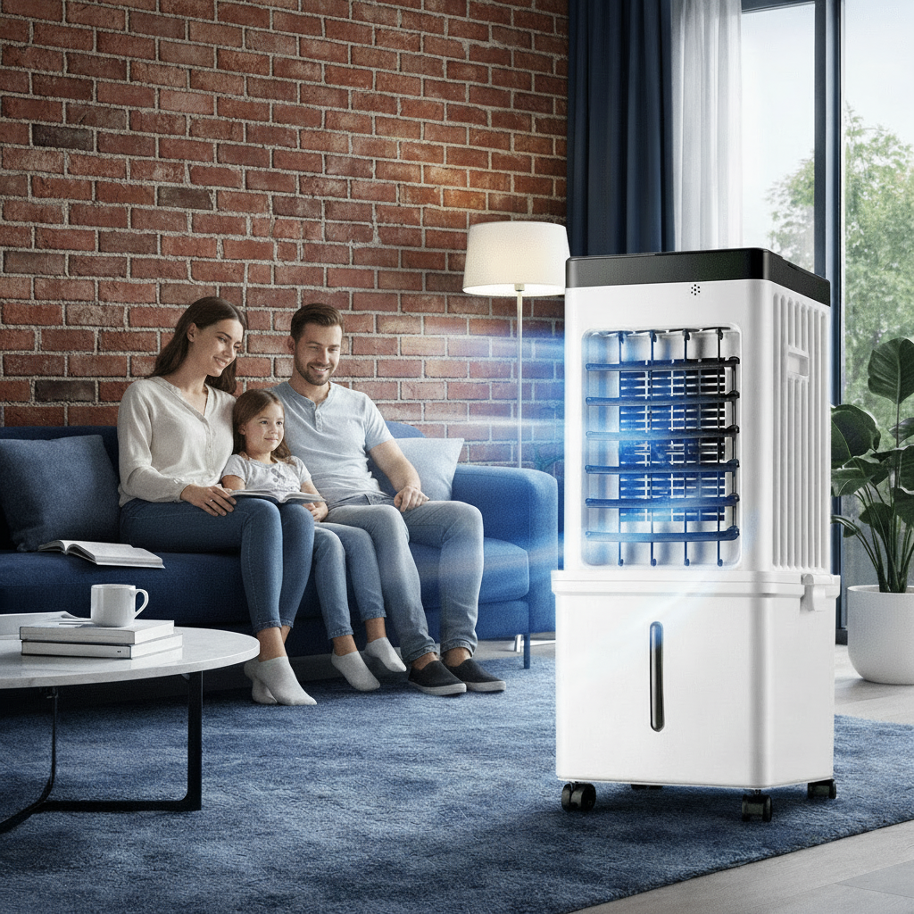 Mobiele Luchtkoeler 3-in-1 Ventilator met Bevochtiging Verrijdbaar Watertank IJshouder IJsvriendelijk | Sulvida