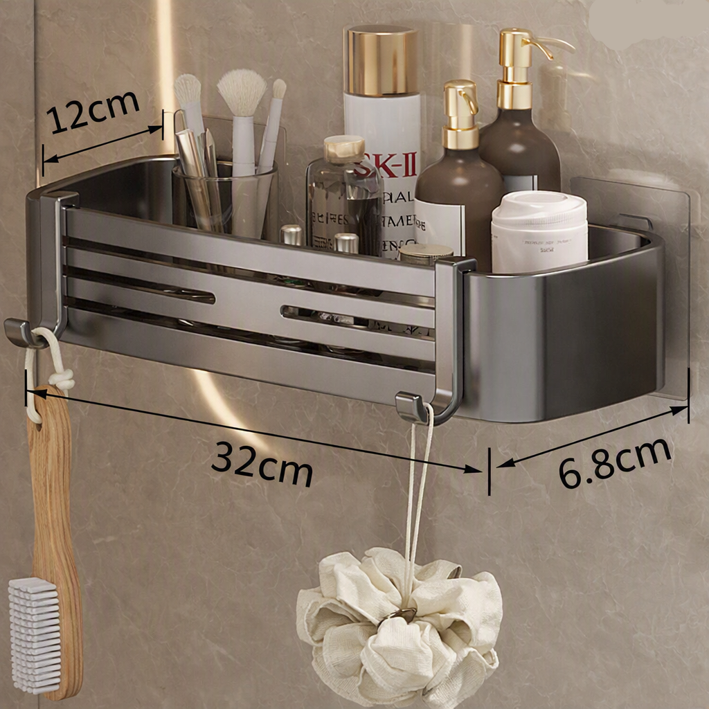 Aluminium Wandplank Badkamer Zelfklevend Zonder Boren Rek Opbergen Waterdicht Doucherek Organizer Plank | Sulvida