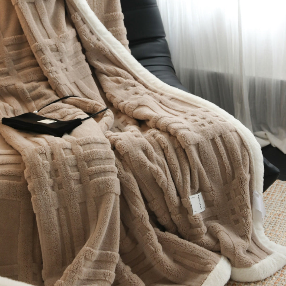 Jacquard Plaid met Reliëf Structuur Fleece Deken Winter Herfst Gebreid Patroon Warm Zacht Decoratief | Sulvida