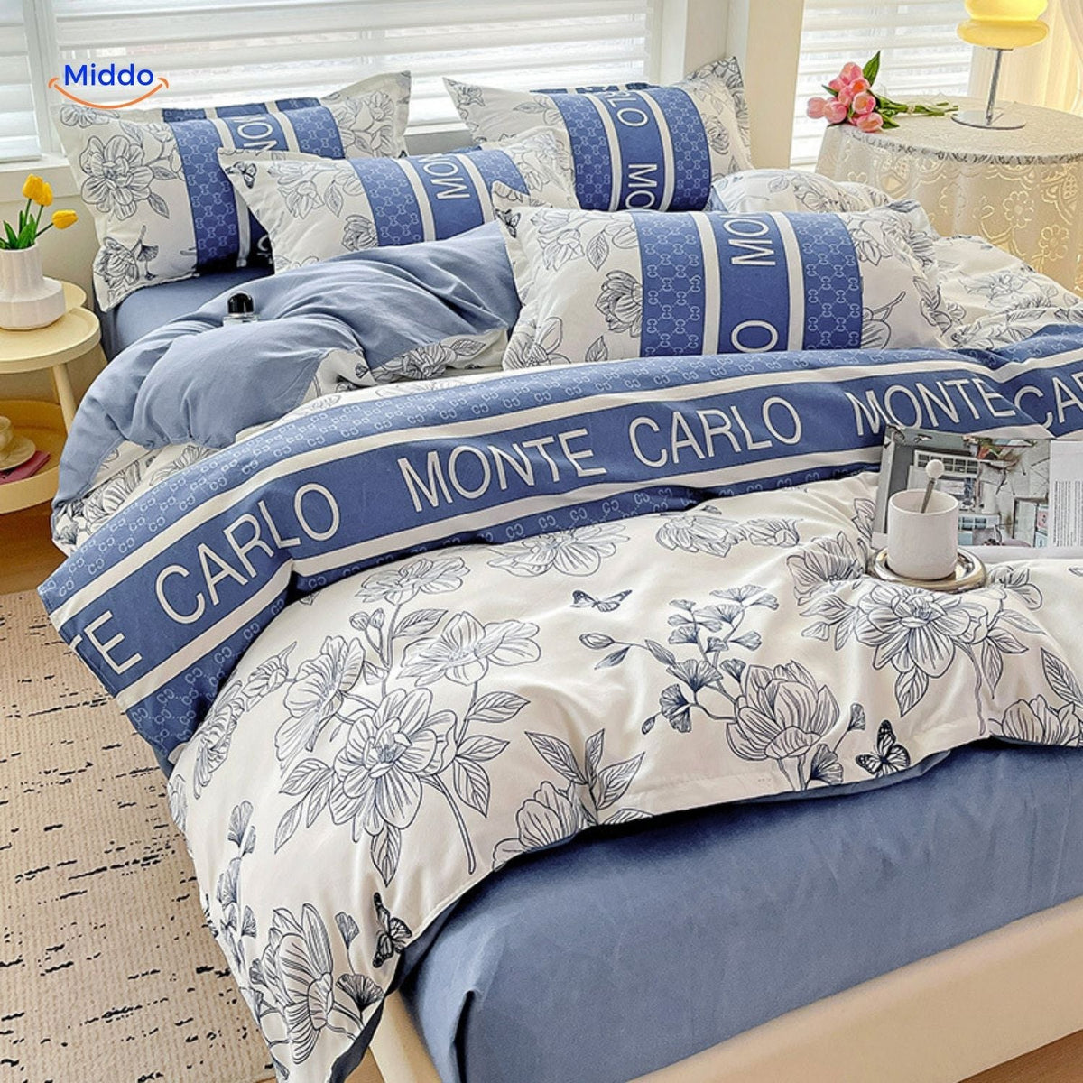 Katoenen Dekbedovertrek Set 4-delig Bloemenprint Pastelkleuren Romantisch Beddengoed Eenpersoons Tweepersoons King | Sulvida