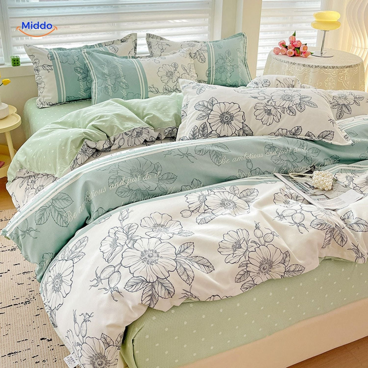 Katoenen Dekbedovertrek Set 4-delig Bloemenprint Pastelkleuren Romantisch Beddengoed Eenpersoons Tweepersoons King | Sulvida