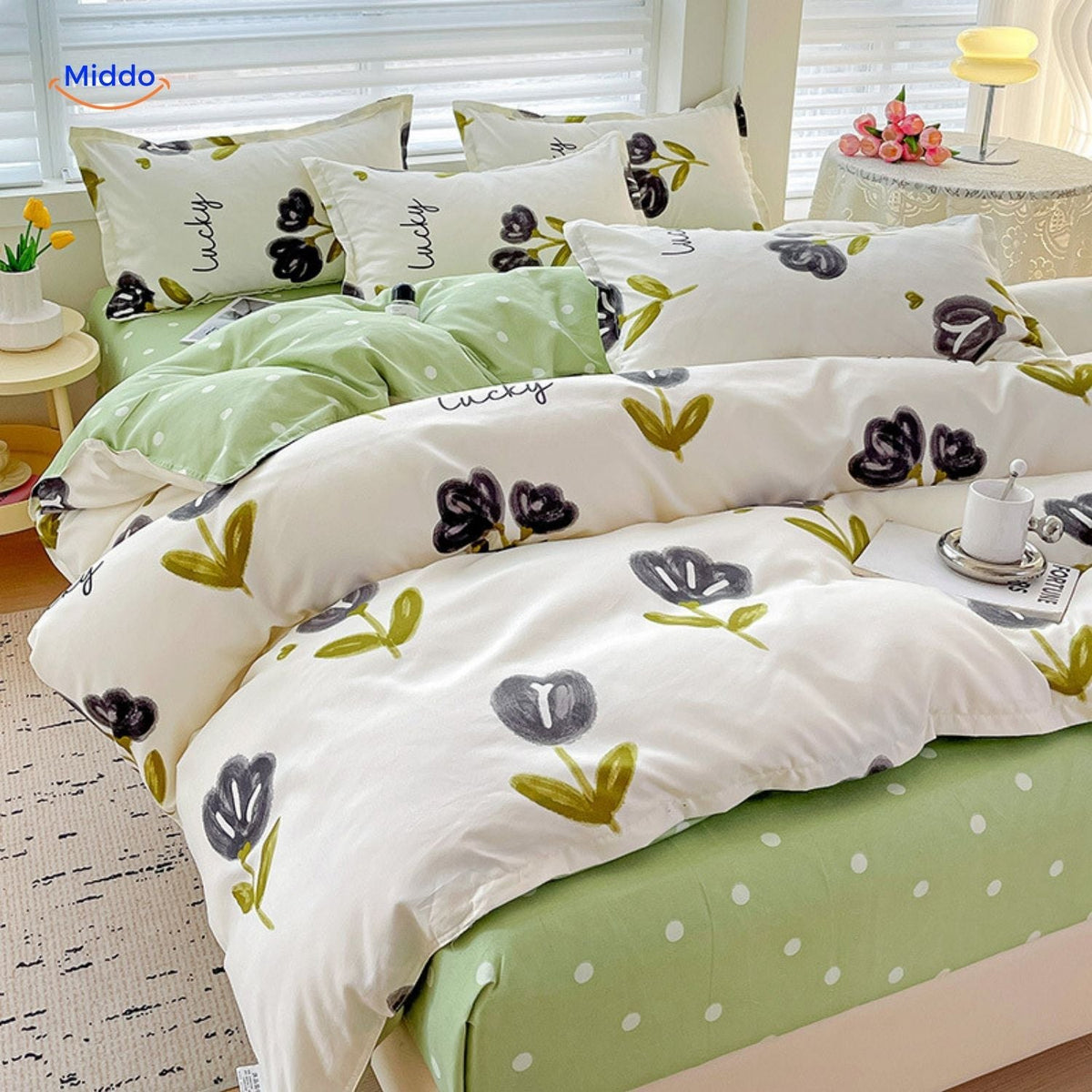 Katoenen Dekbedovertrek Set 4-delig Bloemenprint Pastelkleuren Romantisch Beddengoed Eenpersoons Tweepersoons King | Sulvida