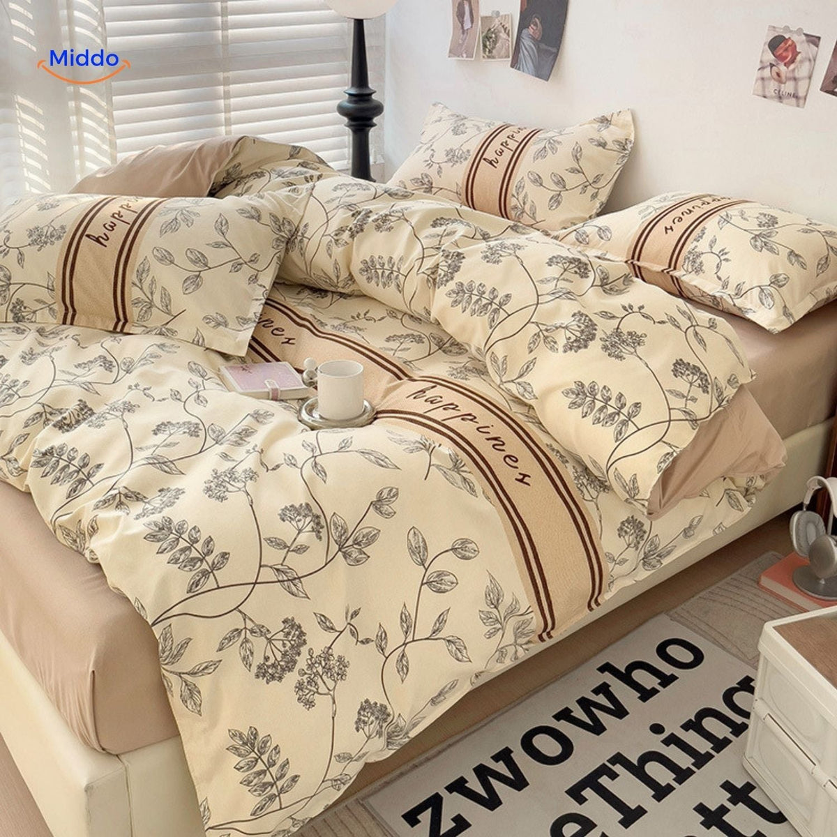 Katoenen Dekbedovertrek Set 4-delig Bloemenprint Pastelkleuren Romantisch Beddengoed Eenpersoons Tweepersoons King | Sulvida
