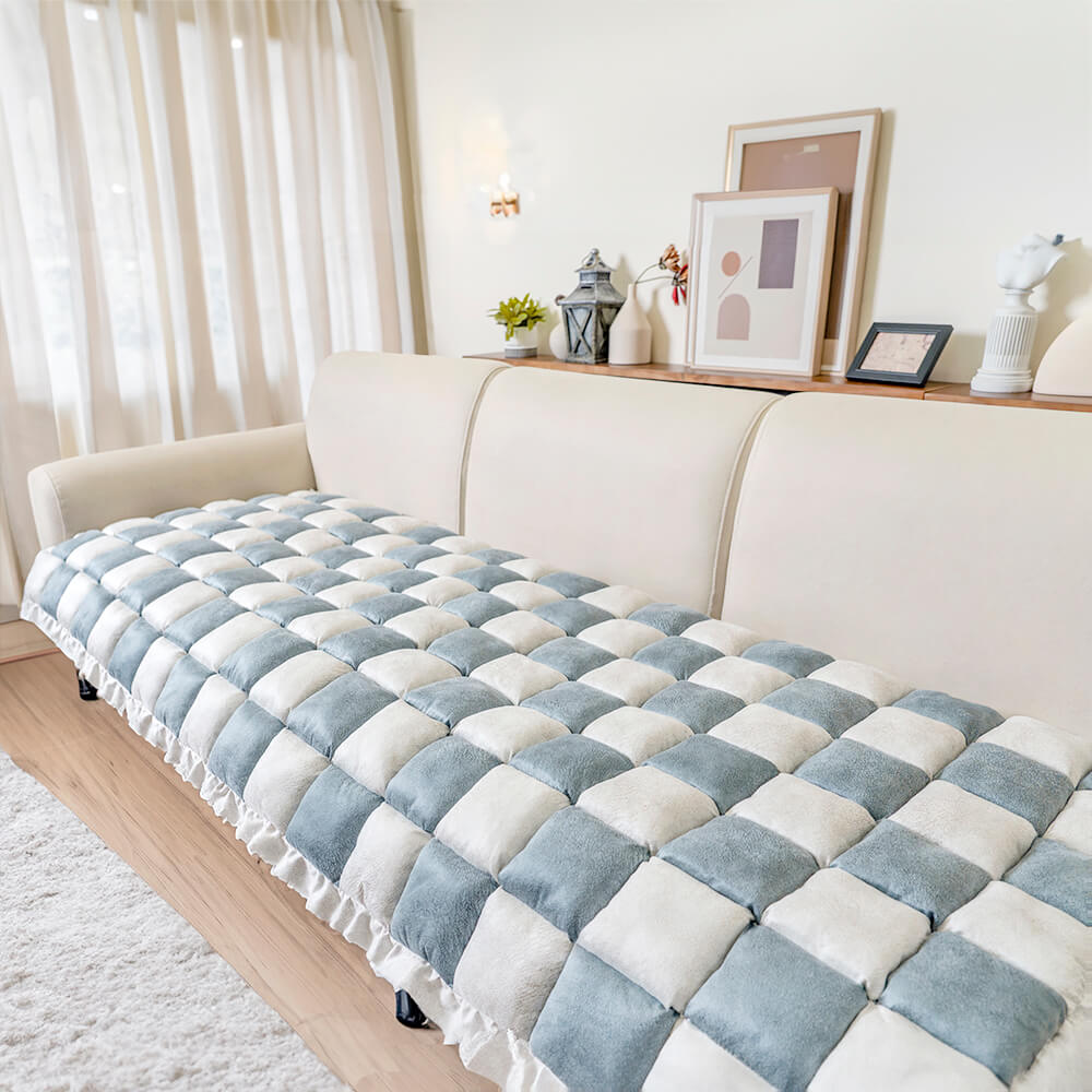 Chenille Huisdierenmat Vierkant Geruit Crème 50x50 cm Anti-slip Wasbaar Hondendeken Kattenmat Beschermer | Sulvida