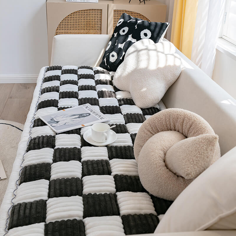 Chenille Huisdierenmat Vierkant Geruit Crème 50x50 cm Anti-slip Wasbaar Hondendeken Kattenmat Beschermer | Sulvida