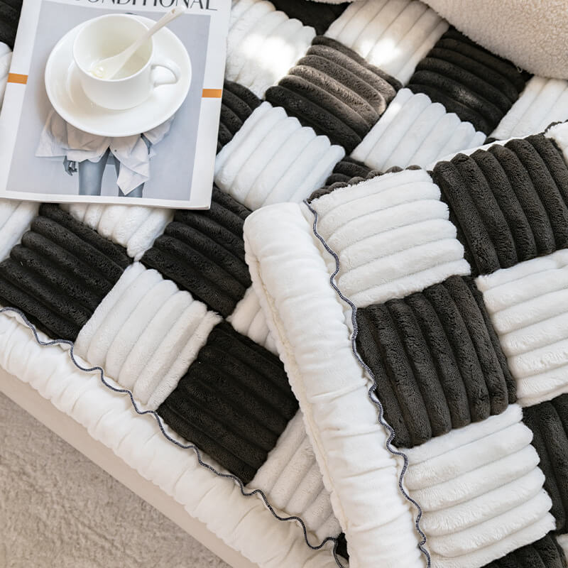 Chenille Huisdierenmat Vierkant Geruit Crème 50x50 cm Anti-slip Wasbaar Hondendeken Kattenmat Beschermer | Sulvida