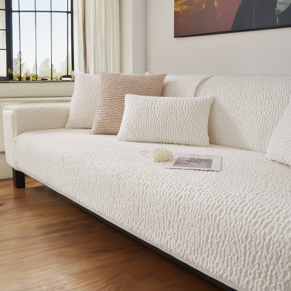 Teddy Fleece Bankhoes Crème Anti-Krab Meubelbeschermer Sofa Hoes voor Zitmeubels Banken en Fauteuils | Sulvida