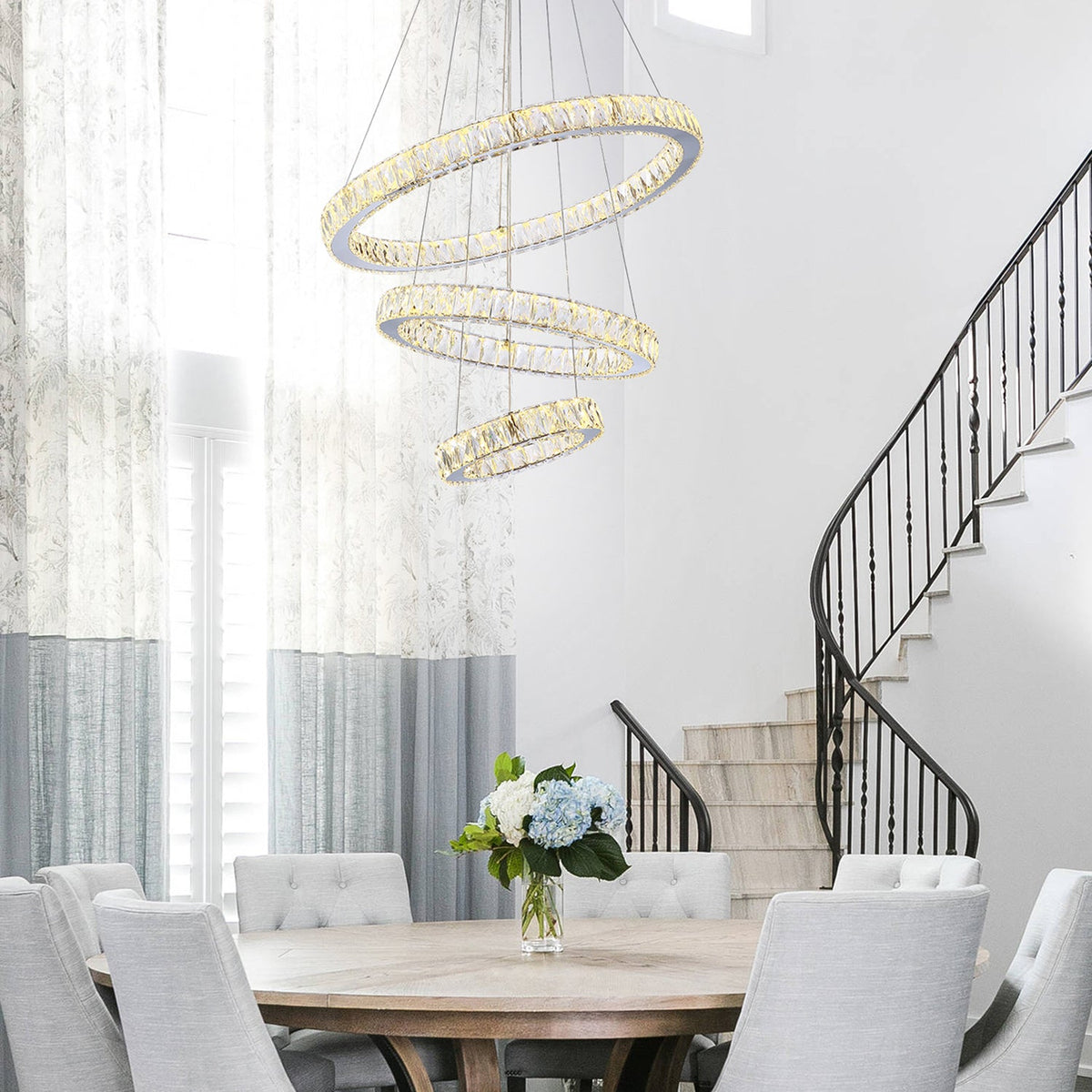 LED Kristallen Kroonluchter met Verstelbare Ringen Chroom Hanglamp Eetkamer en Woonkamer Verlichting | Sulvida