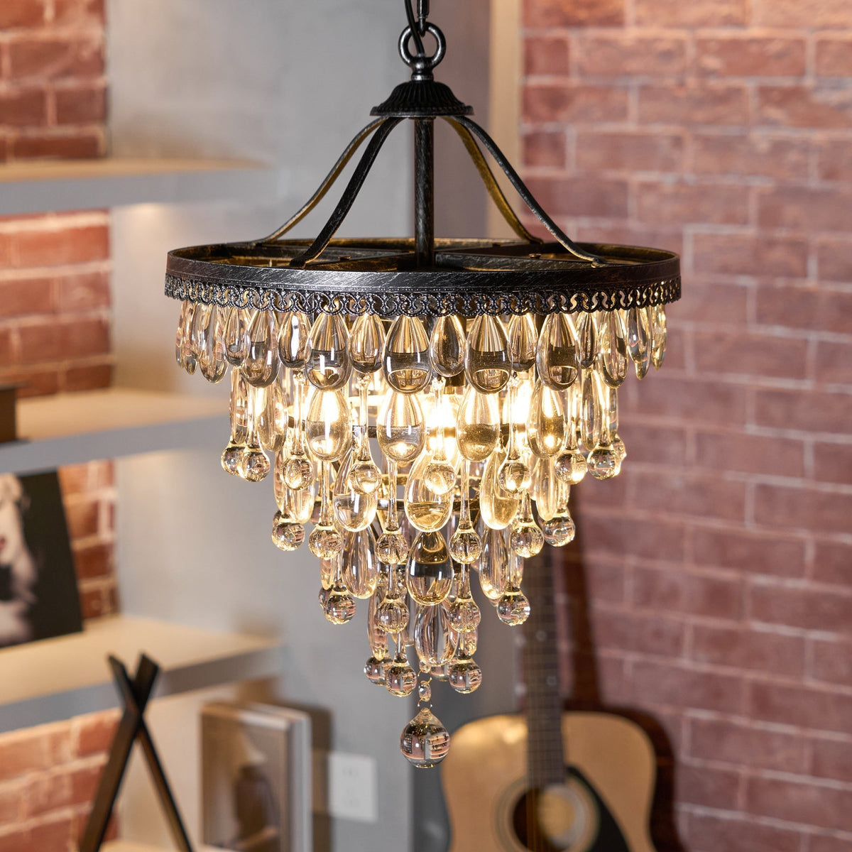Kristallen Kroonluchter met Ijzeren Armen – Antiek Brons Vintage Plafondlamp voor Woonkamer Eetkamer | Sulvida