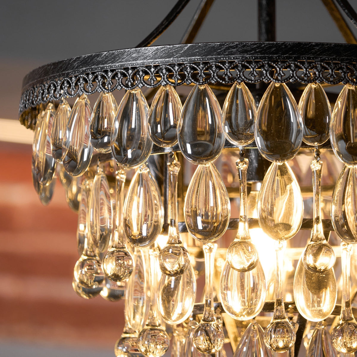 Kristallen Kroonluchter met Ijzeren Armen – Antiek Brons Vintage Plafondlamp voor Woonkamer Eetkamer | Sulvida