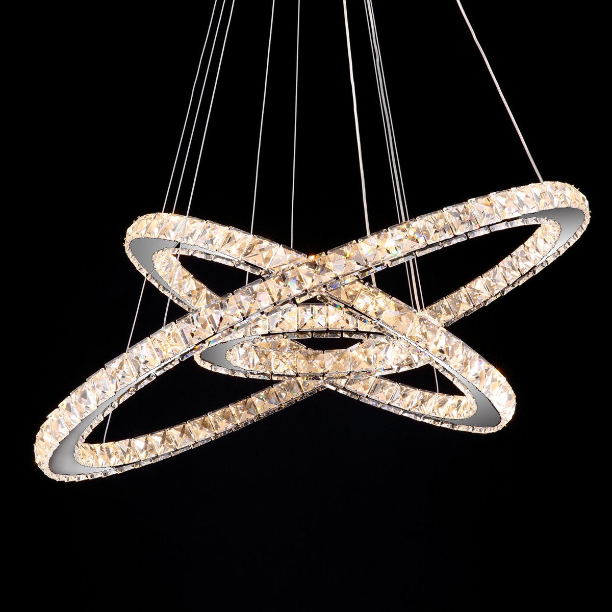 LED Kristallen Kroonluchter met Verstelbare Ringen Chroom Hanglamp Eetkamer en Woonkamer Verlichting | Sulvida