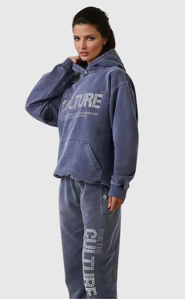 Sweat à capuche oversize avec imprimé strass, pull streetwear à poche kangourou, look vintage, unisexe, confortable et sportif | Sulvida
