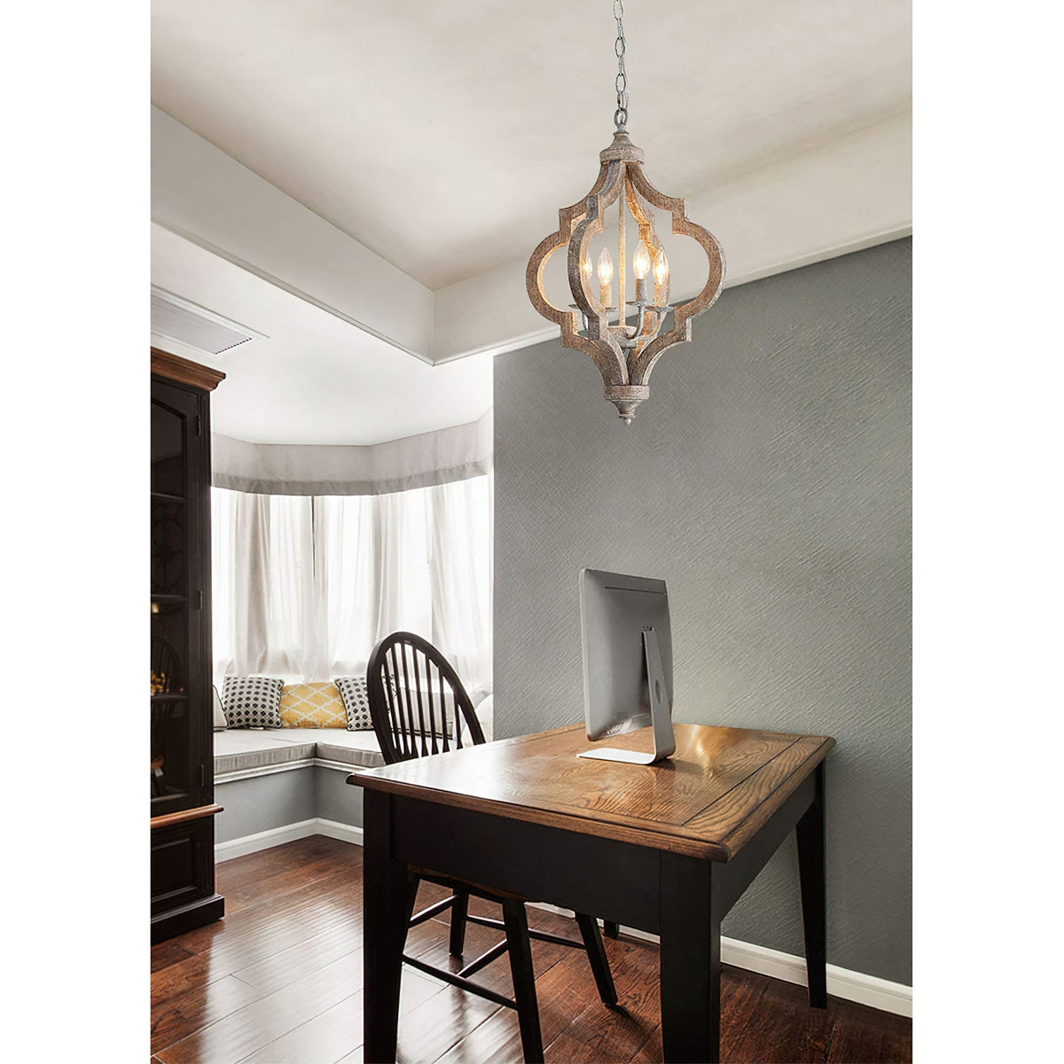 Houten kroonluchter 4 lichts rustiek gerecycled hout hanglamp vintage industrieel woonkamer eetkamer | Sulvida