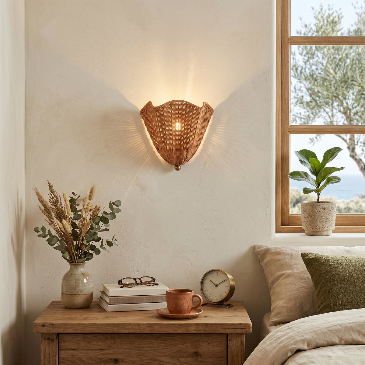 Wandlamp Rotan Natuurlijk Bruin E27 Wandverlichting Sfeervol Binnenruimte Woonkamer Bohemian Stijl Slaapkamer | Sulvida