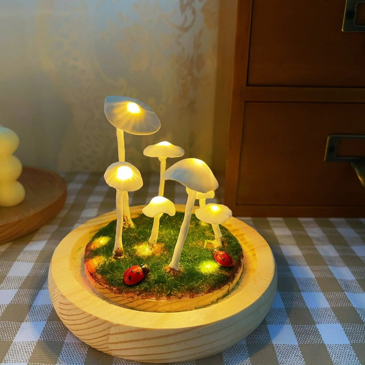 DIY Paddenstoellamp Glas Hout Batterij Tafellamp Warm Wit LED Nachtlampje Creatief Decoratief Woonkamer | Sulvida