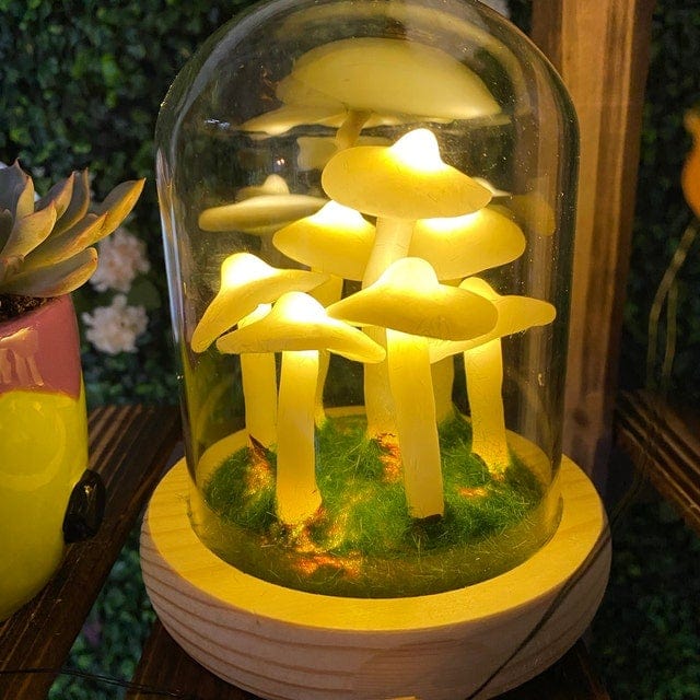 DIY Paddenstoellamp Glas Hout Batterij Tafellamp Warm Wit LED Nachtlampje Creatief Decoratief Woonkamer | Sulvida