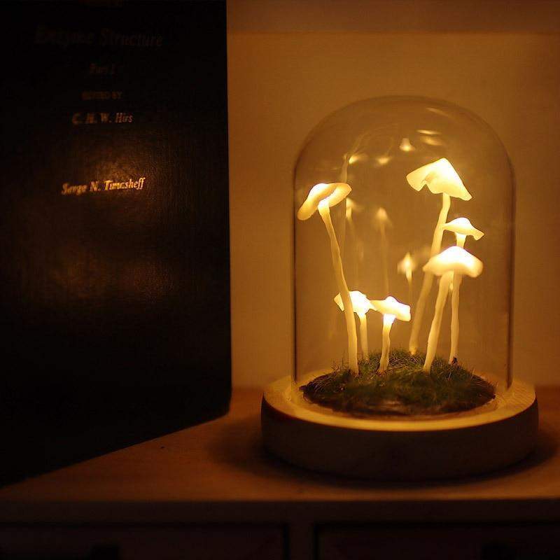 DIY Paddenstoellamp Glas Hout Batterij Tafellamp Warm Wit LED Nachtlampje Creatief Decoratief Woonkamer | Sulvida