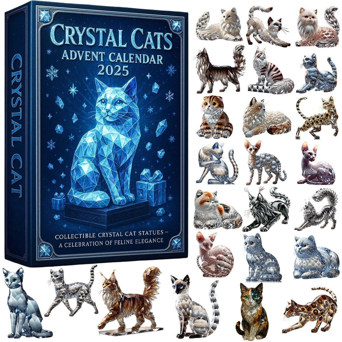 Adventskalender Kristallen Katten 24 Figuurtjes Decemberdecoratie Verzamelbaar Kerstcadeau Feestdagen | Sulvida