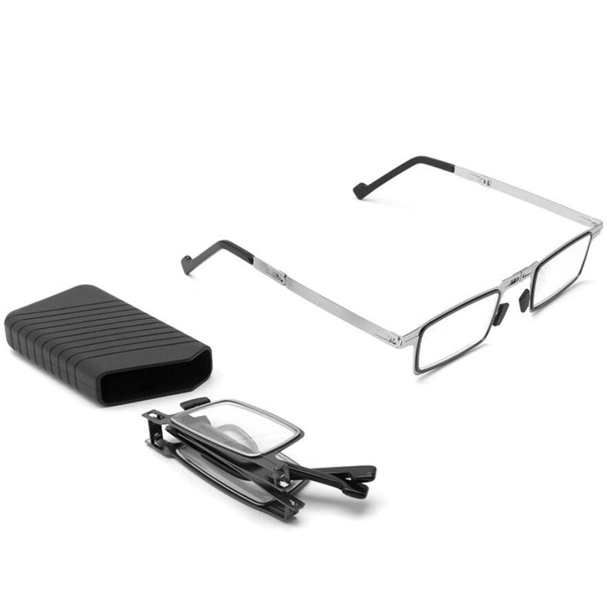 Inklapbare Leesbril met Blauwe Lichtfilter Ronde Titanium Montuur Ultralicht Opvouwbaar Presbyopie Bril Leesglas met Etui Plano tot +4.0 | Sulvida