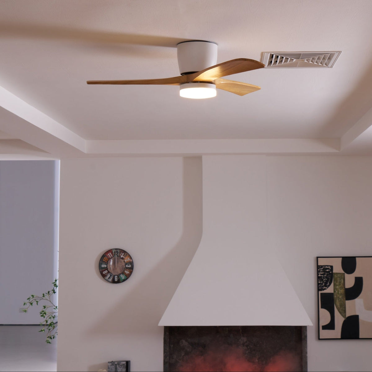Plafondventilator met Verlichting Houten Bladen Afstandsbediening 6 Snelheden Dimbaar Licht Woonkamer | Sulvida