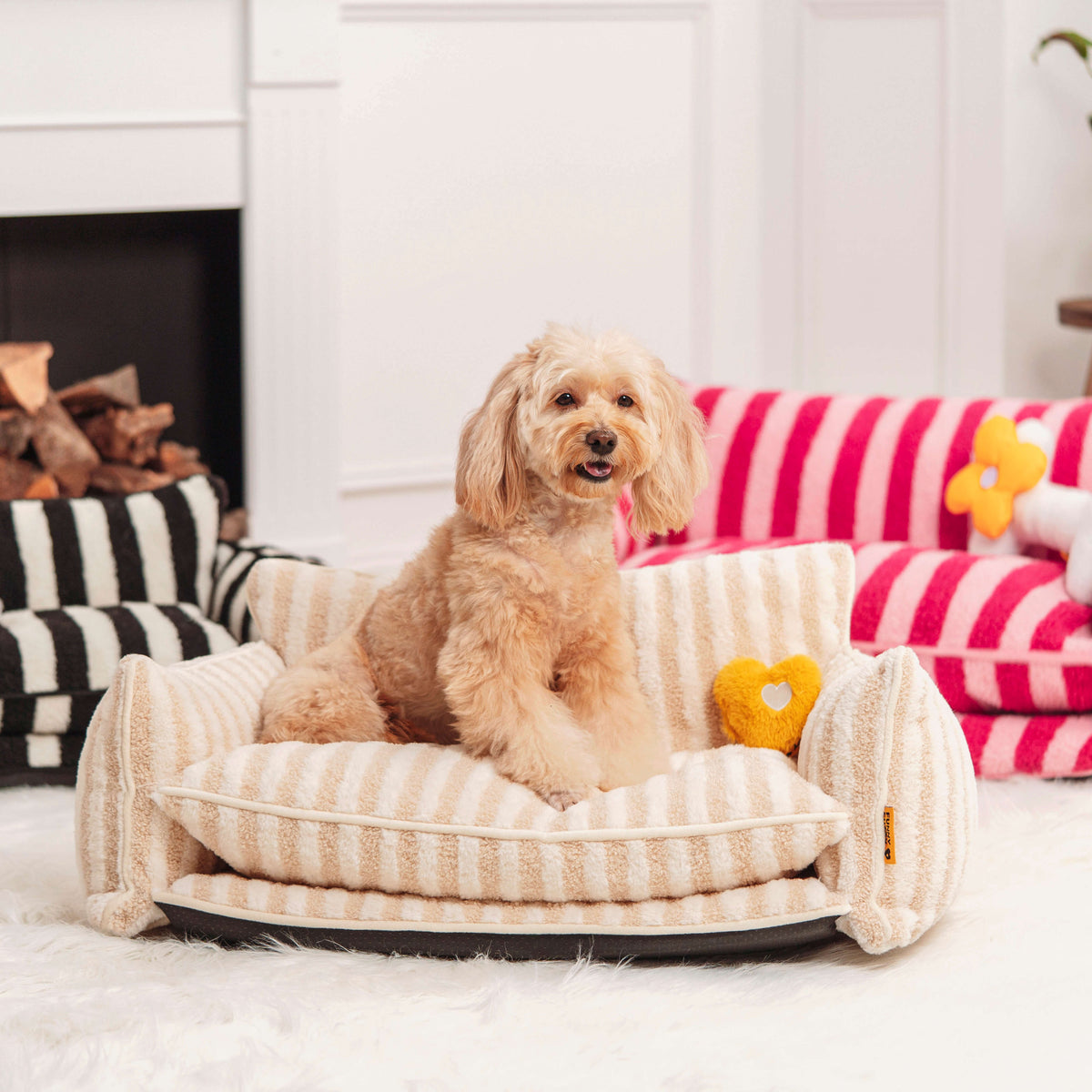 Huisdiersofa Gestreept Imitatiebont Dubbellaags Kussen Hond Kat Rustplaats Huisdierbed Klein tot Groot | Sulvida