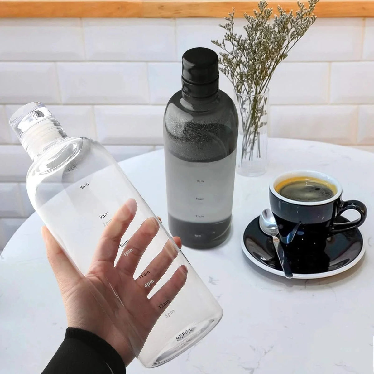 Drinkfles met Tijdmarkeringen 500ml en 700ml Transparant Zwart BPA-vrij Lekvrij Water Tracker Sport Hydratatie | Sulvida