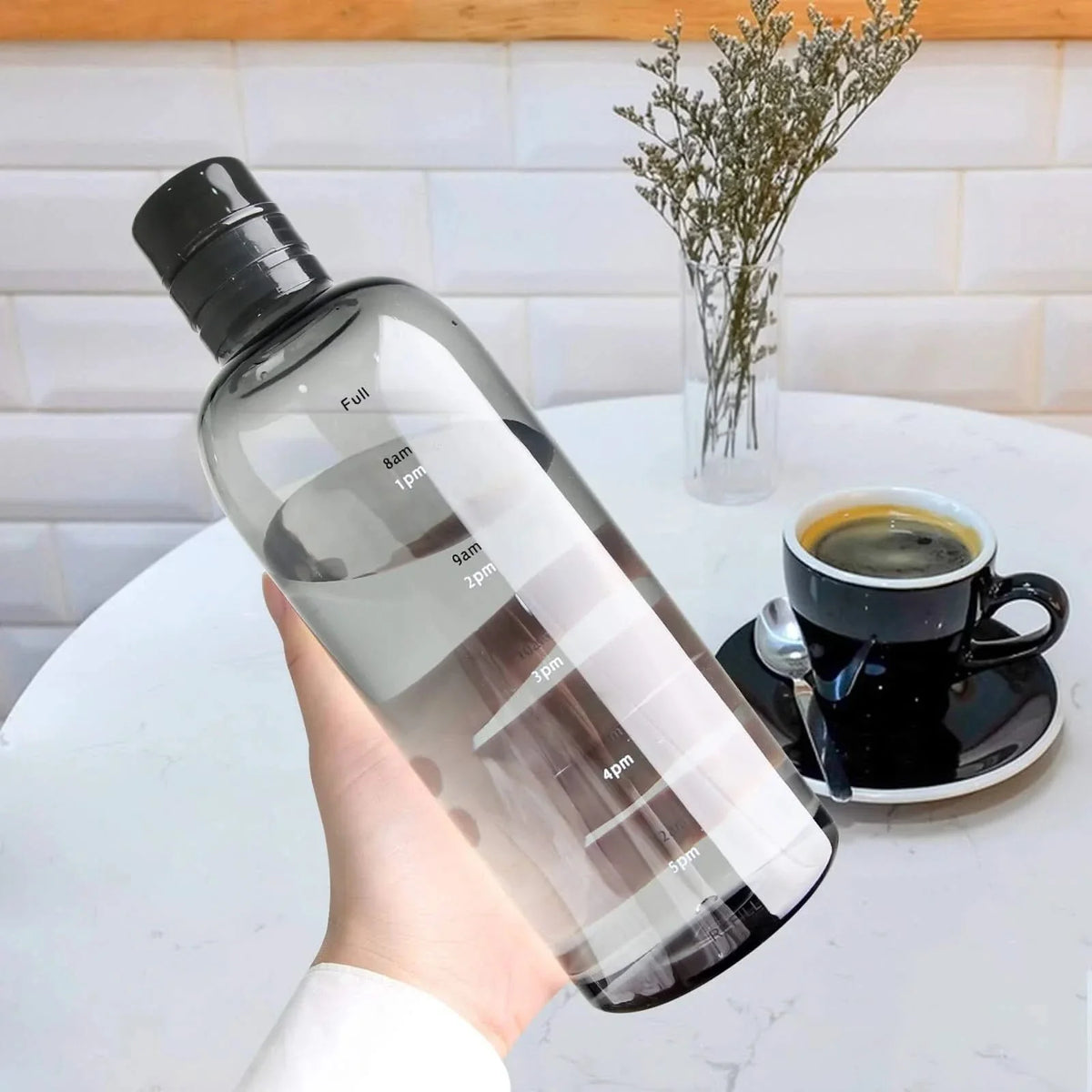 Drinkfles met Tijdmarkeringen 500ml en 700ml Transparant Zwart BPA-vrij Lekvrij Water Tracker Sport Hydratatie | Sulvida