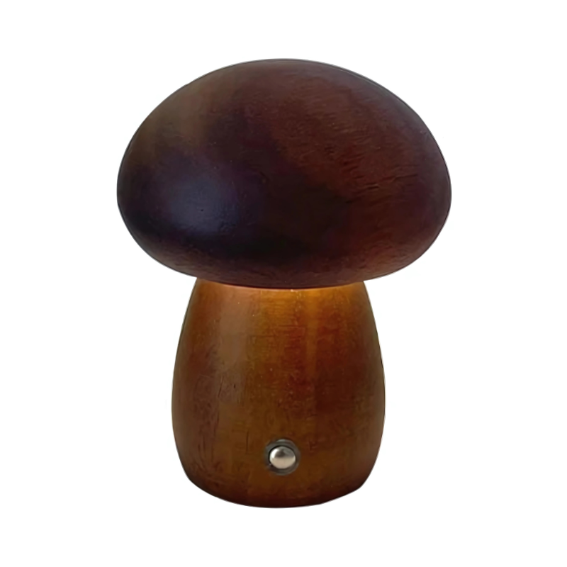 Paddenstoellamp in Lichtbruin en Donkerbruin – Natuurlijk Houten Nachtlampje met Stemmingsvol Warm Licht – Klein en Groot Model – Sfeerlamp voor Slaapkamer Kinderkamer | Sulvida