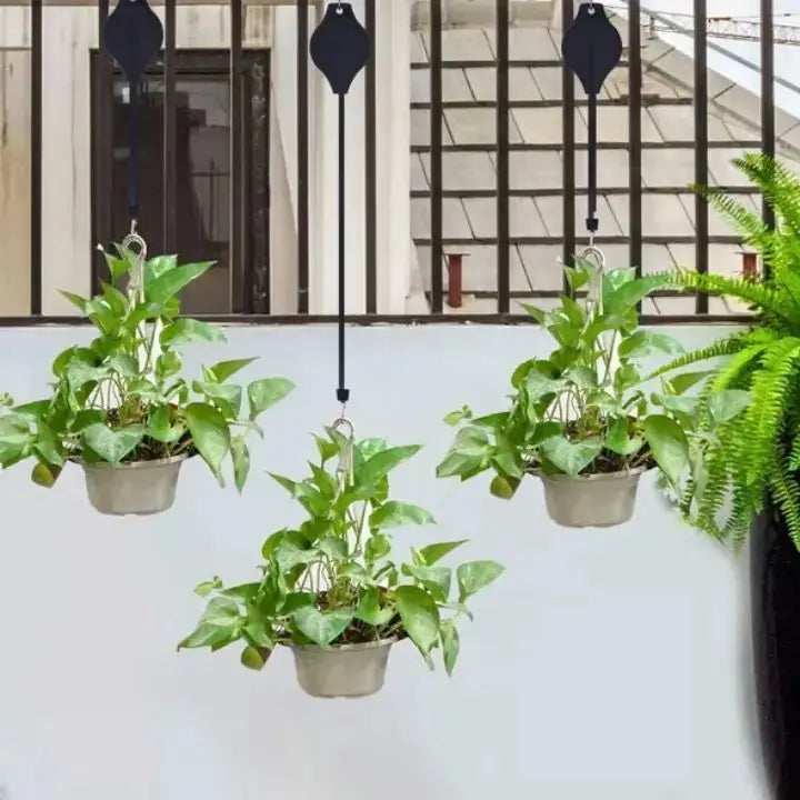 Verstelbaar hangset voor planten 90cm koord kunststof en staal katrol zwart wit binnenophangsysteem plantenhanger | Sulvida