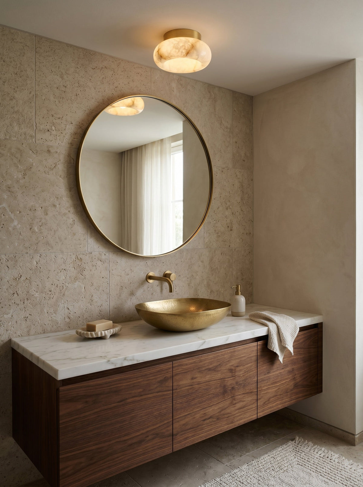 Plafondlamp Messing & Albast LED Rond Wit Verlichting voor Woonkamer Slaapkamer Entree Hal Modern Klassiek | Sulvida