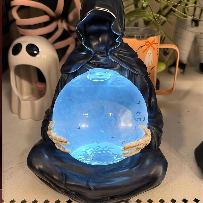 Magere Hein Glazen Bol Decoratie – Gothic Ornament Halloween Schedel Mystieke Sfeer Donker Interieur | Sulvida