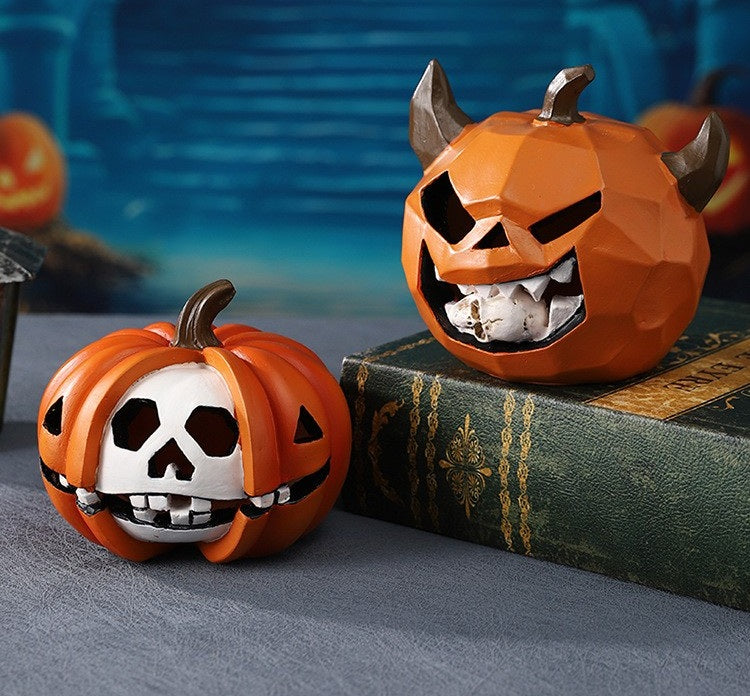 Pompoen Schedel Decoratie Hars Figuur Halloween Ornament Bureau Display Griezelig Gothic Interieur Accessoire | Sulvida