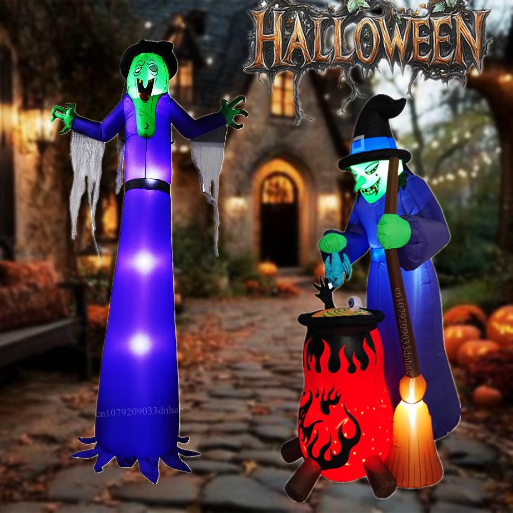 Opblaasbare Halloween Decoratie met LED Verlichting – Heks en Varken Tuindecoratie voor Tuin en Feest | Sulvida