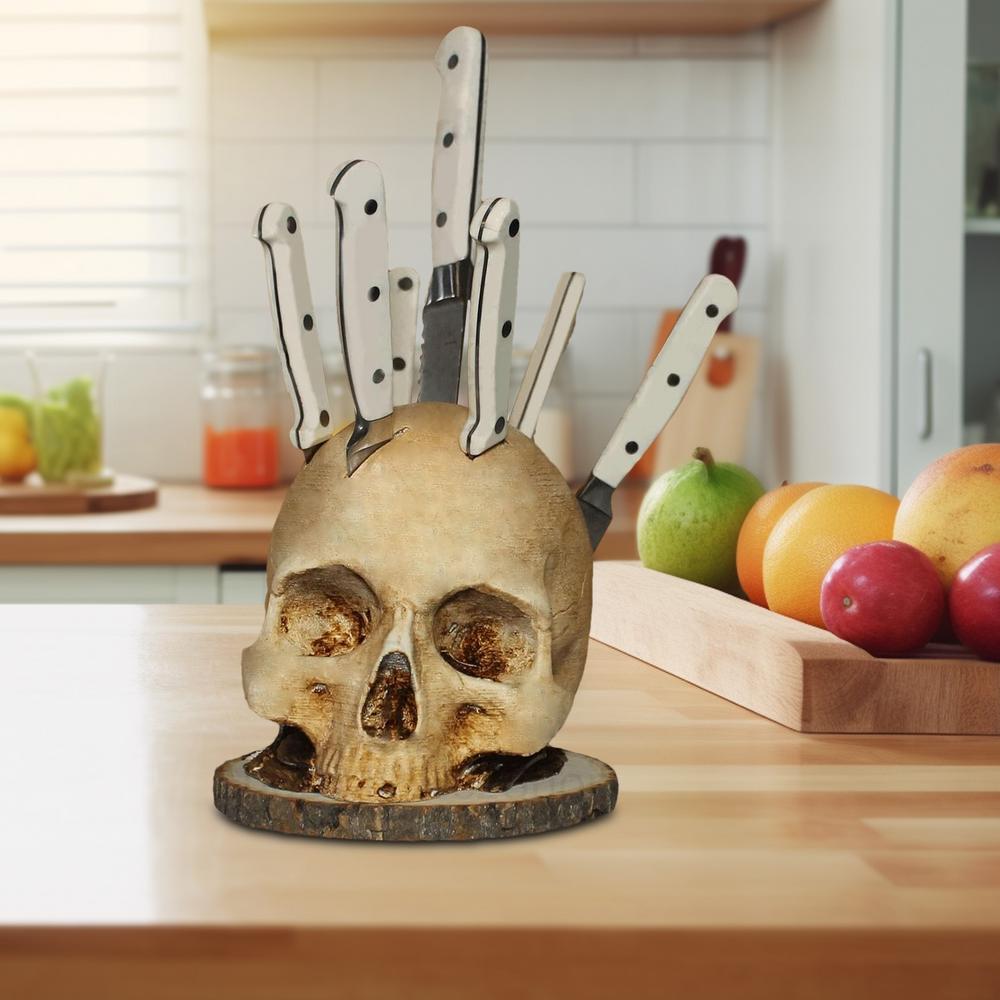 Schedelvormige Messenhouder Hars Gotische Keukenorganizer Skelet Opbergrek Decoratie Wit Messenblok Keuken | Sulvida