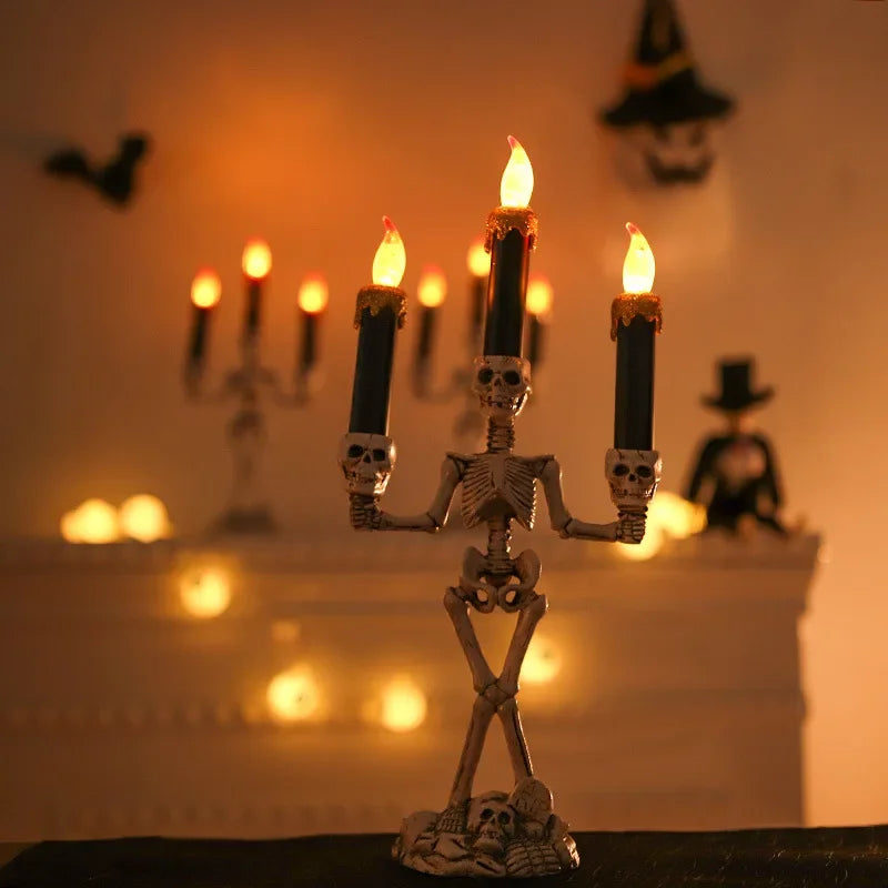 Schedel Kandelaar met LED Kaars Goud Rood Zilver Halloween Gothic Decoratie Sfeerverlichting Tafel Woonkamer | Sulvida