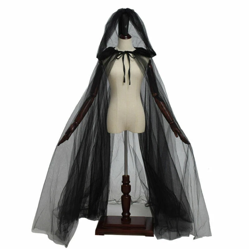 Gazen cape met capuchon – lange gothic mantel voor cosplay, themafeesten en carnaval – unisex kostuum | Sulvida