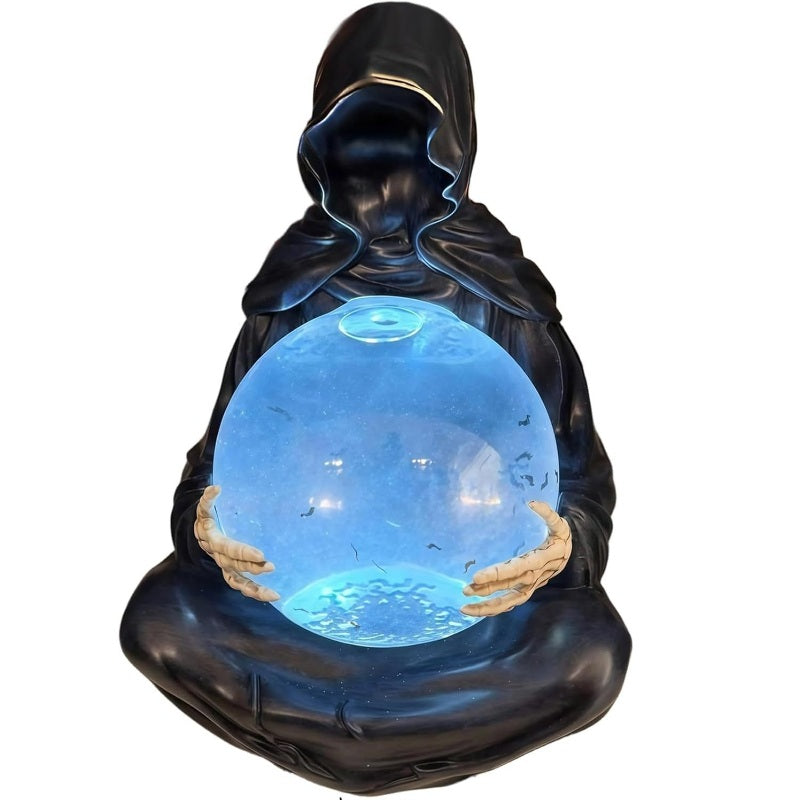 Magere Hein Glazen Bol Decoratie – Gothic Ornament Halloween Schedel Mystieke Sfeer Donker Interieur | Sulvida